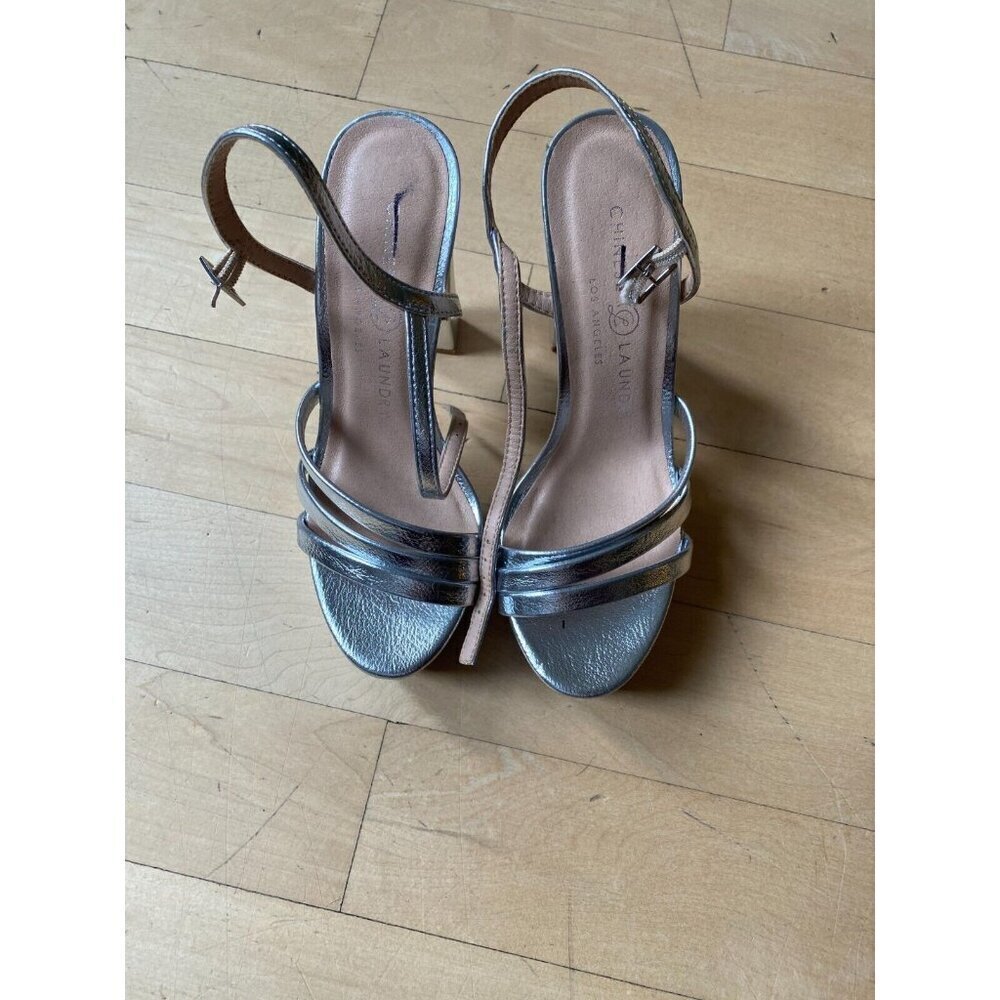 CHINESE Laundry "Amella" Ankle Strap Silver Platform Sandal Heel MisSized - 6/7